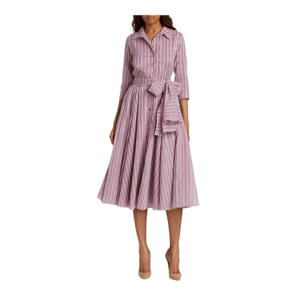 Samantha Sung Aster Napoli Pink Stripe Midi Shirt Dress Size 12 - Picture 8 of 13